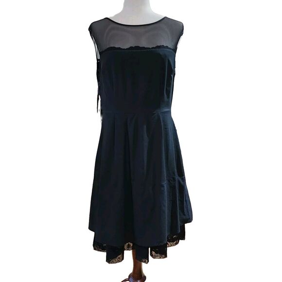 Eliza J Black Yoke Lace Fit and Flare Knee Length Cocktail Dress with Tulle Sz 8 - Picture 7 of 16